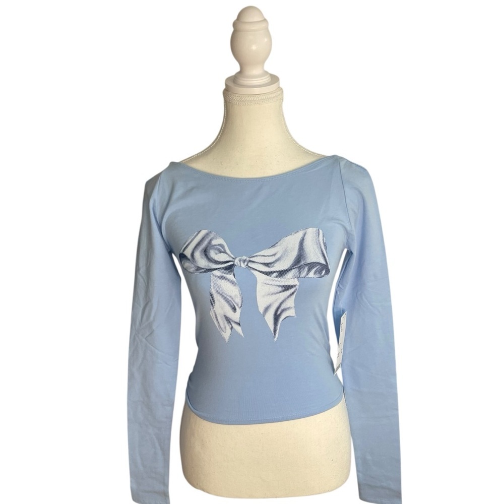 UO Kimchi Blue Nadia Bow Top Blue